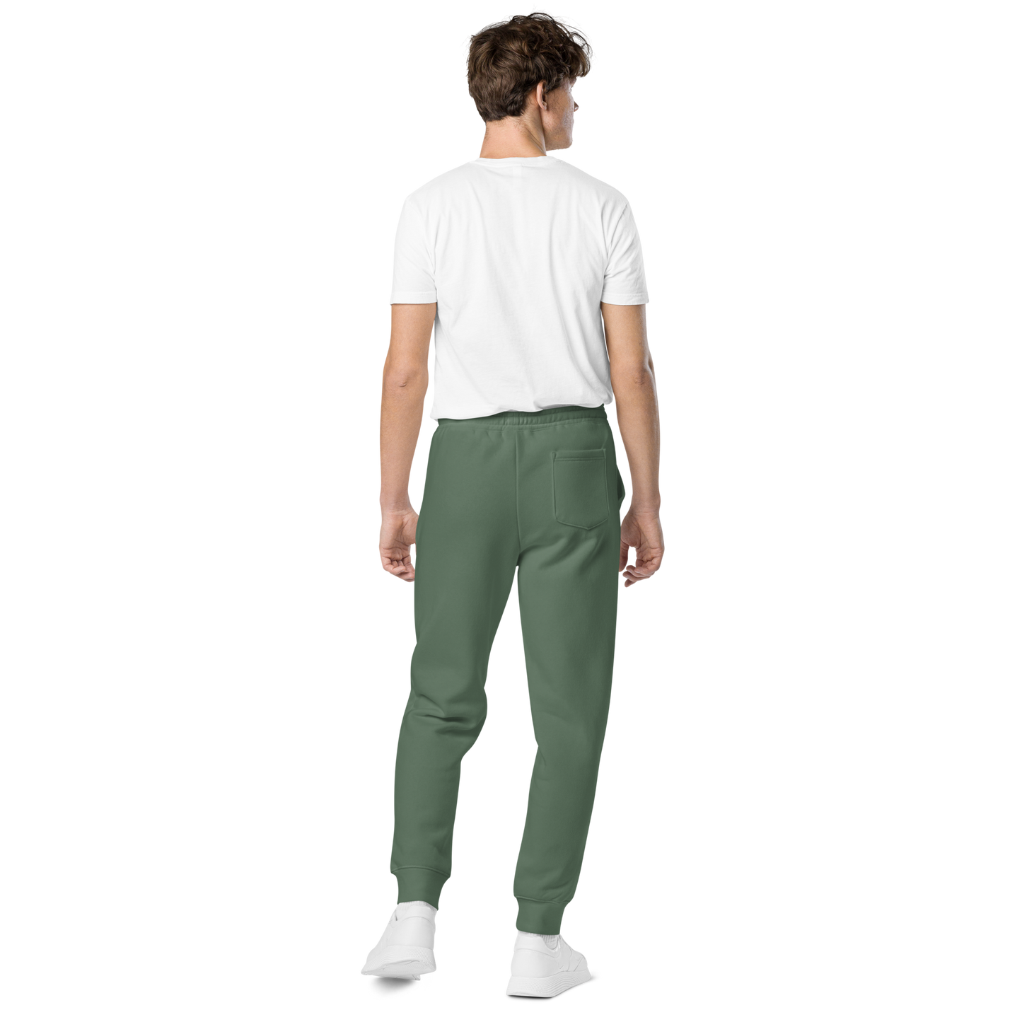 unisex embroidered hollow logo pigment-dyed sweatpants - old gold logo