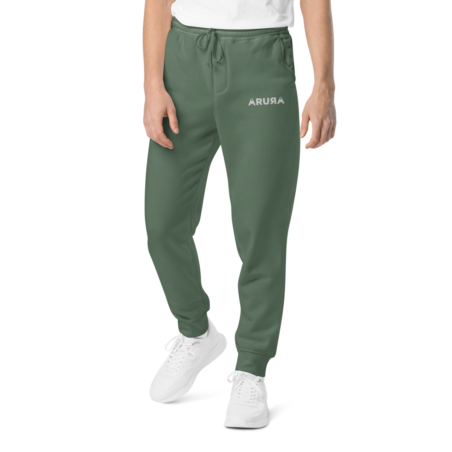 unisex block logo embroidered pigment-dyed sweatpants - white logo