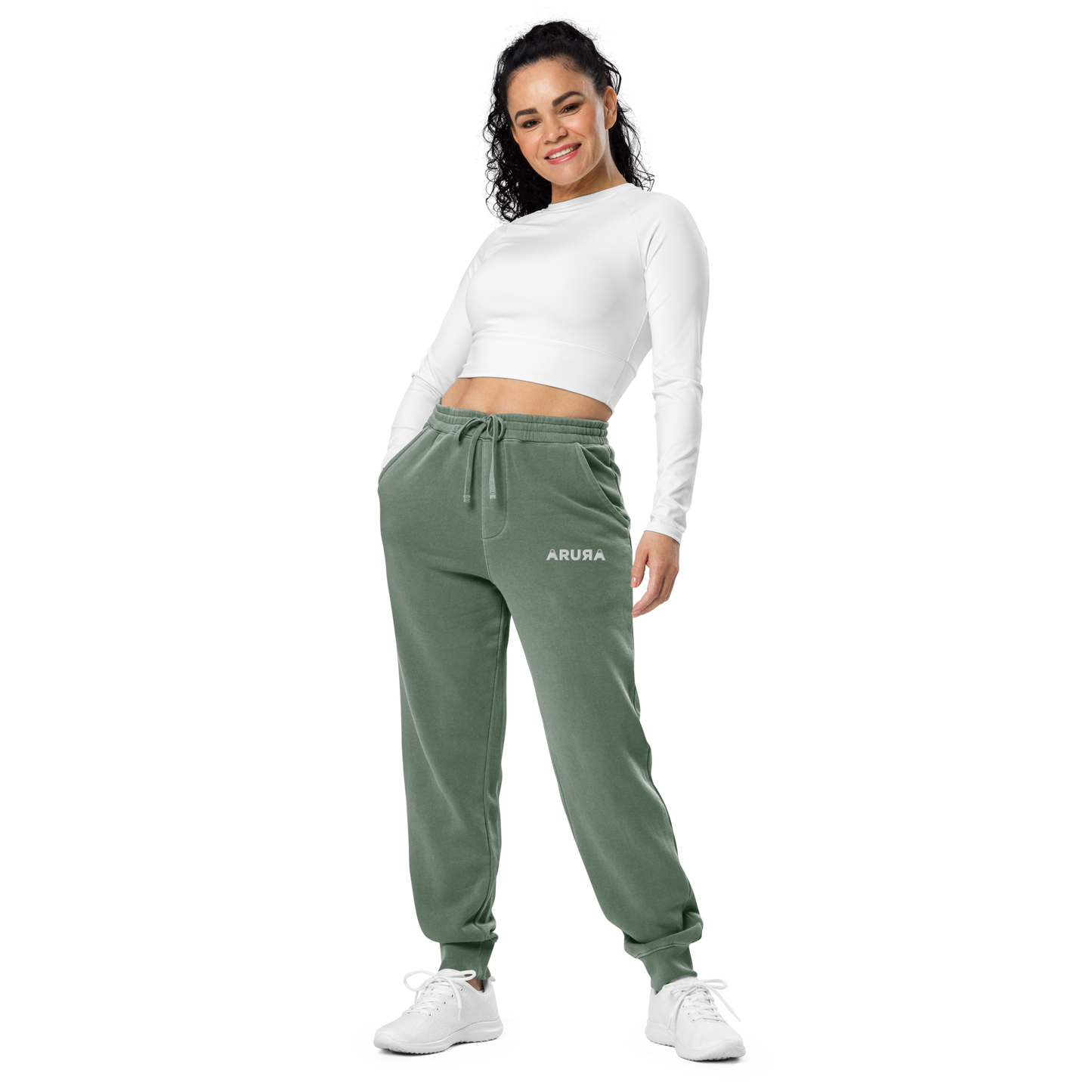 unisex block logo embroidered pigment-dyed sweatpants - white logo
