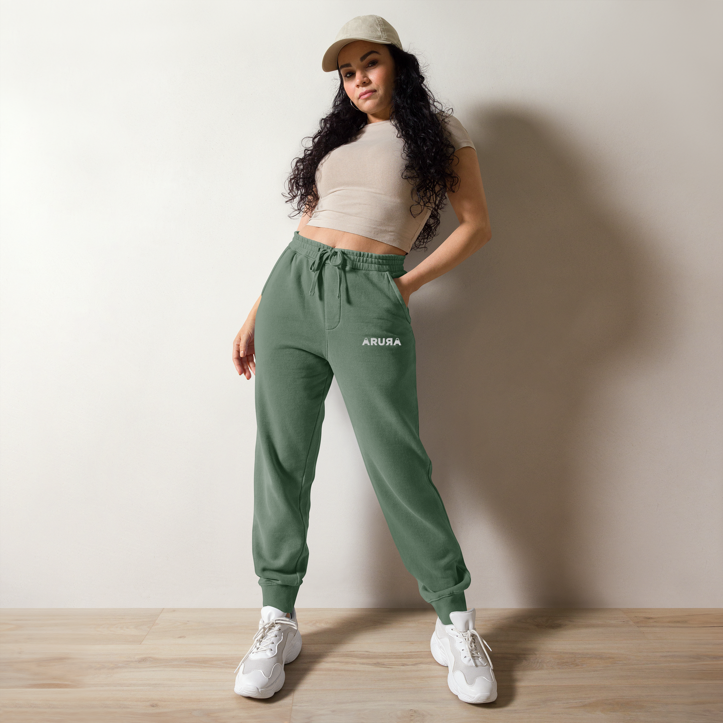 unisex block logo embroidered pigment-dyed sweatpants - white logo