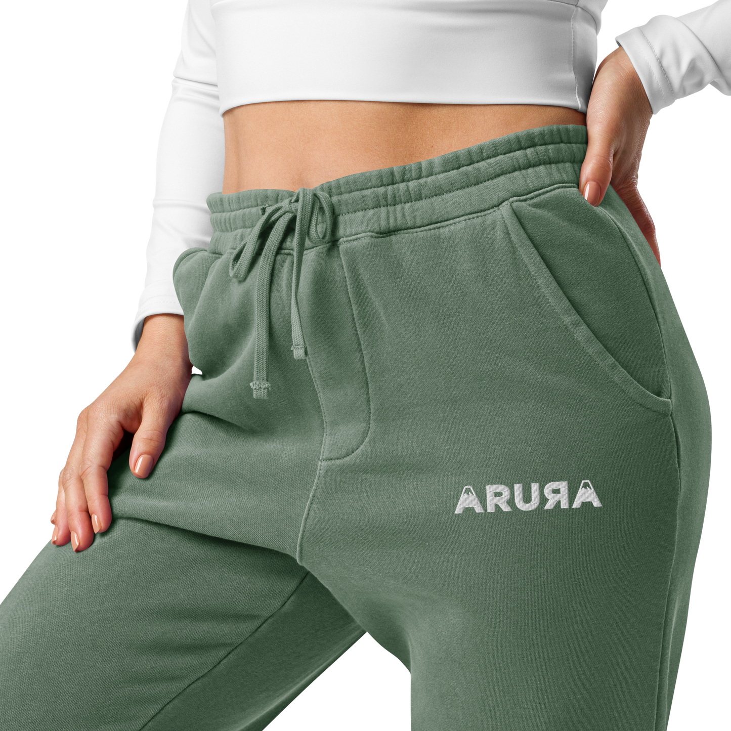 unisex block logo embroidered pigment-dyed sweatpants - white logo