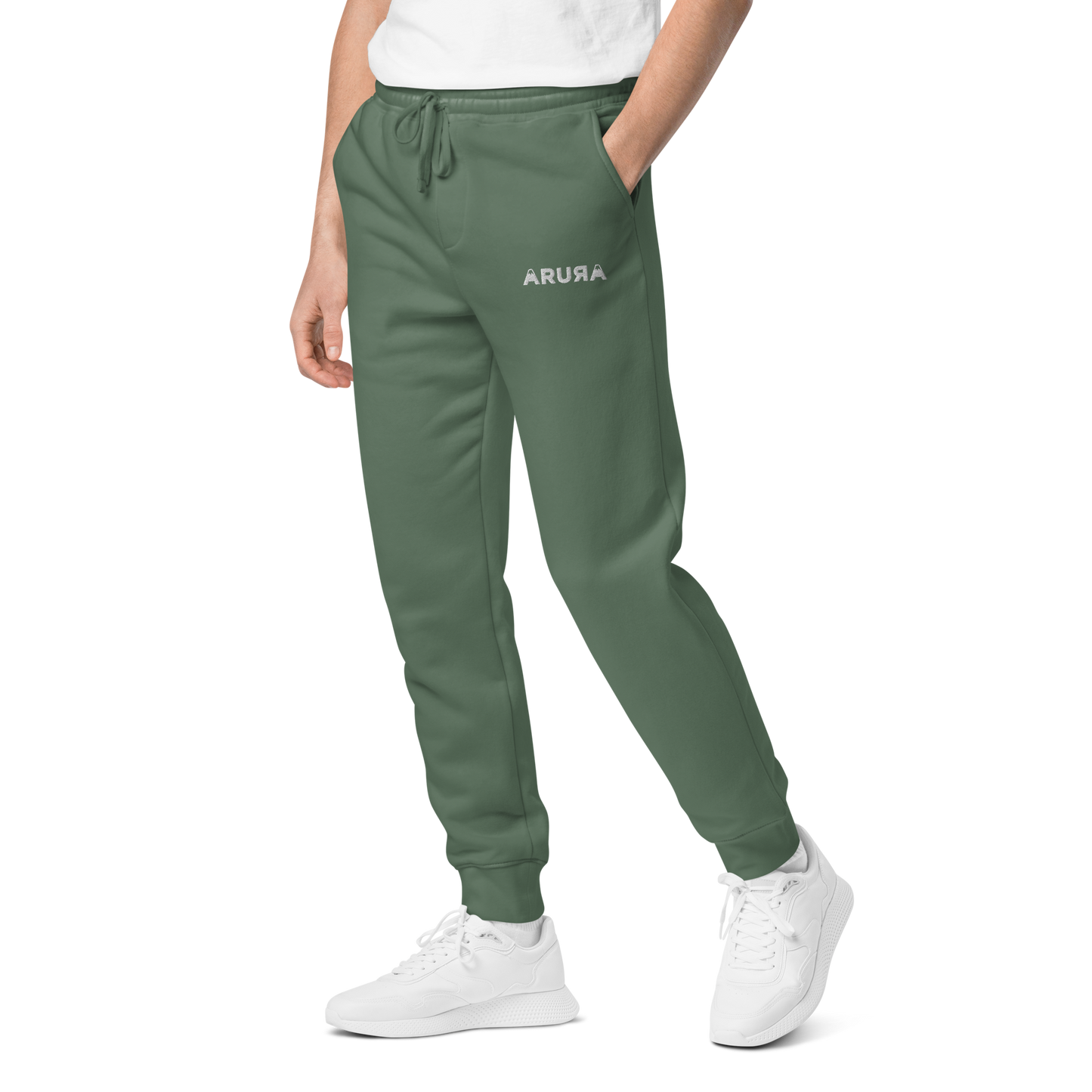 unisex block logo embroidered pigment-dyed sweatpants - white logo