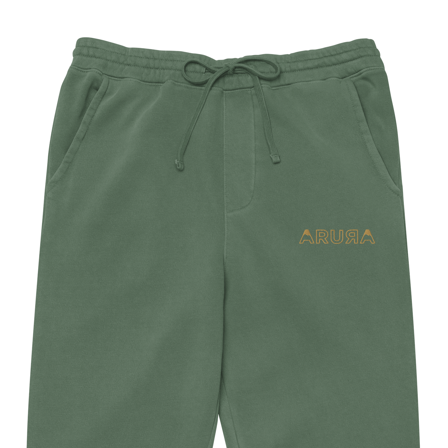 unisex embroidered hollow logo pigment-dyed sweatpants - old gold logo