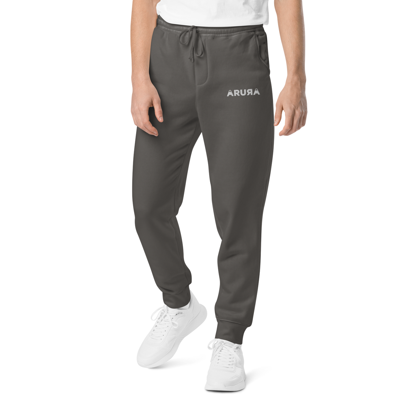 unisex block logo embroidered pigment-dyed sweatpants - white logo