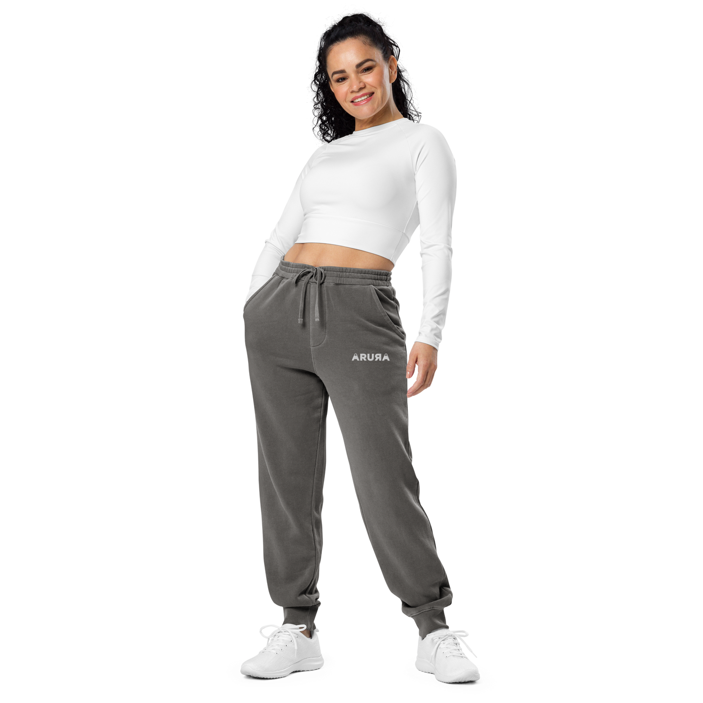 unisex block logo embroidered pigment-dyed sweatpants - white logo
