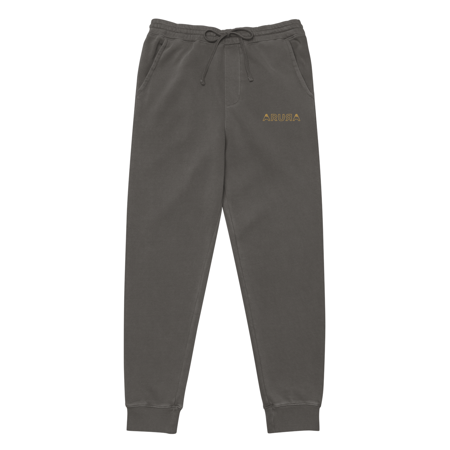 unisex embroidered hollow logo pigment-dyed sweatpants - old gold logo