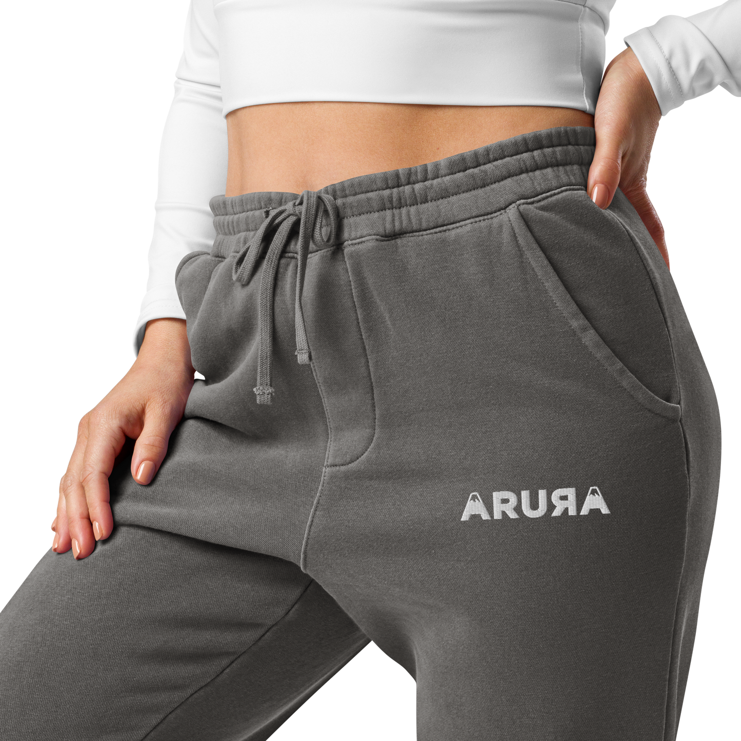 unisex block logo embroidered pigment-dyed sweatpants - white logo