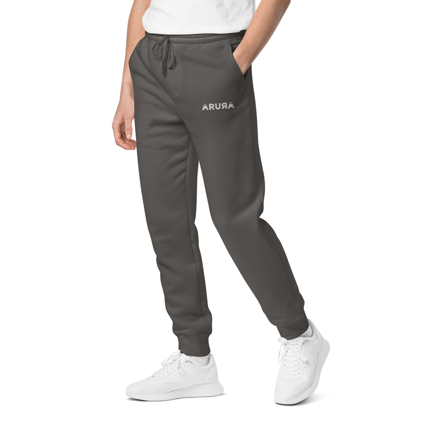 unisex block logo embroidered pigment-dyed sweatpants - white logo
