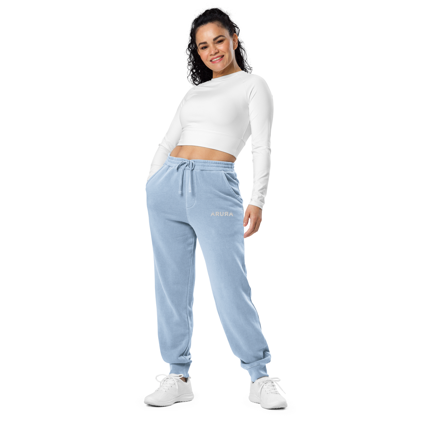 unisex block logo embroidered pigment-dyed sweatpants - white logo