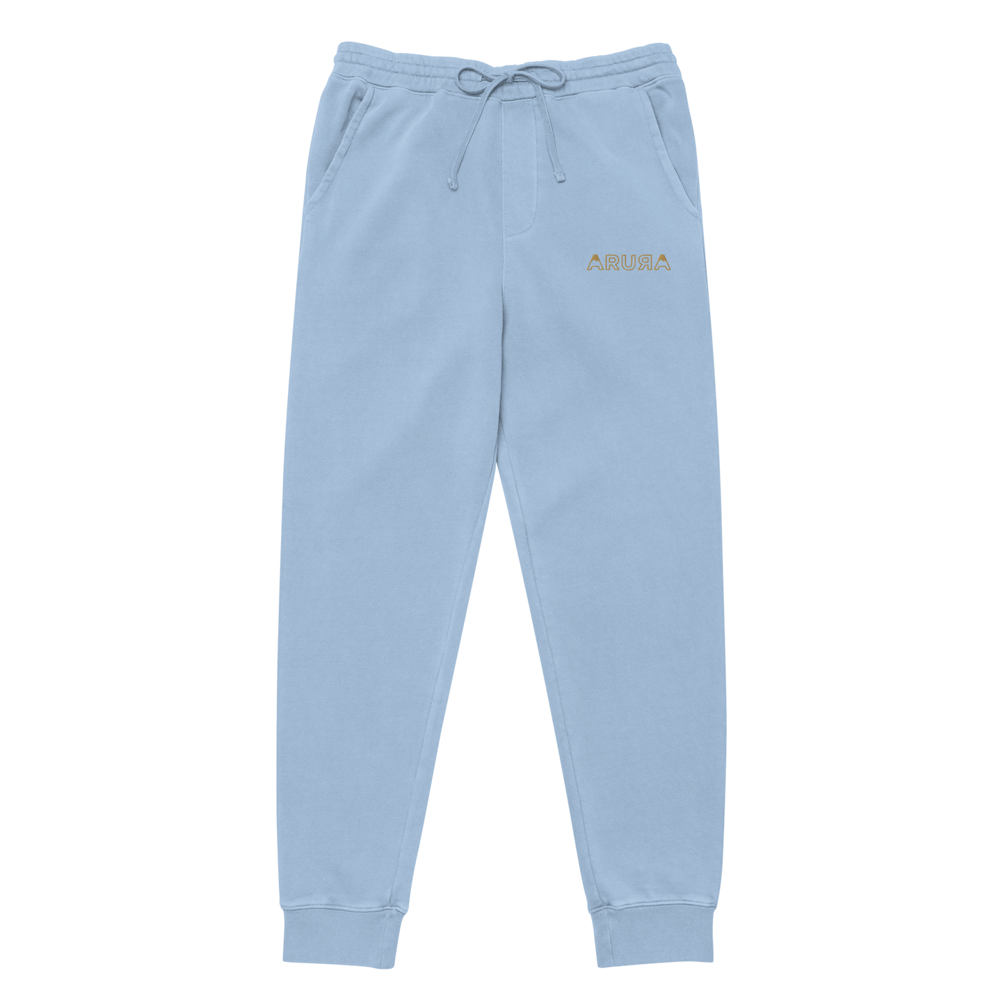 unisex embroidered hollow logo pigment-dyed sweatpants - old gold logo