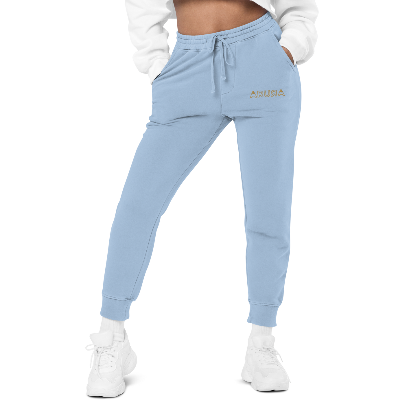 unisex embroidered hollow logo pigment-dyed sweatpants - old gold logo