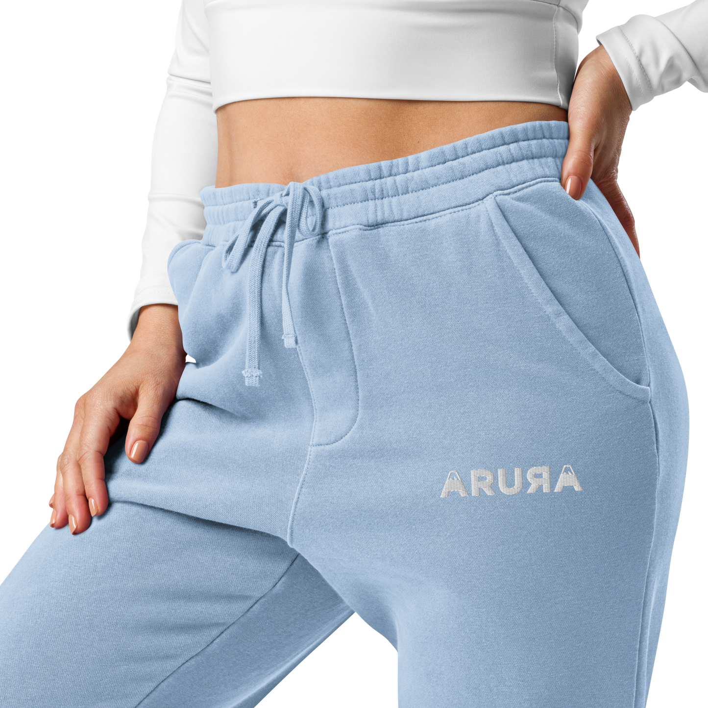 unisex block logo embroidered pigment-dyed sweatpants - white logo