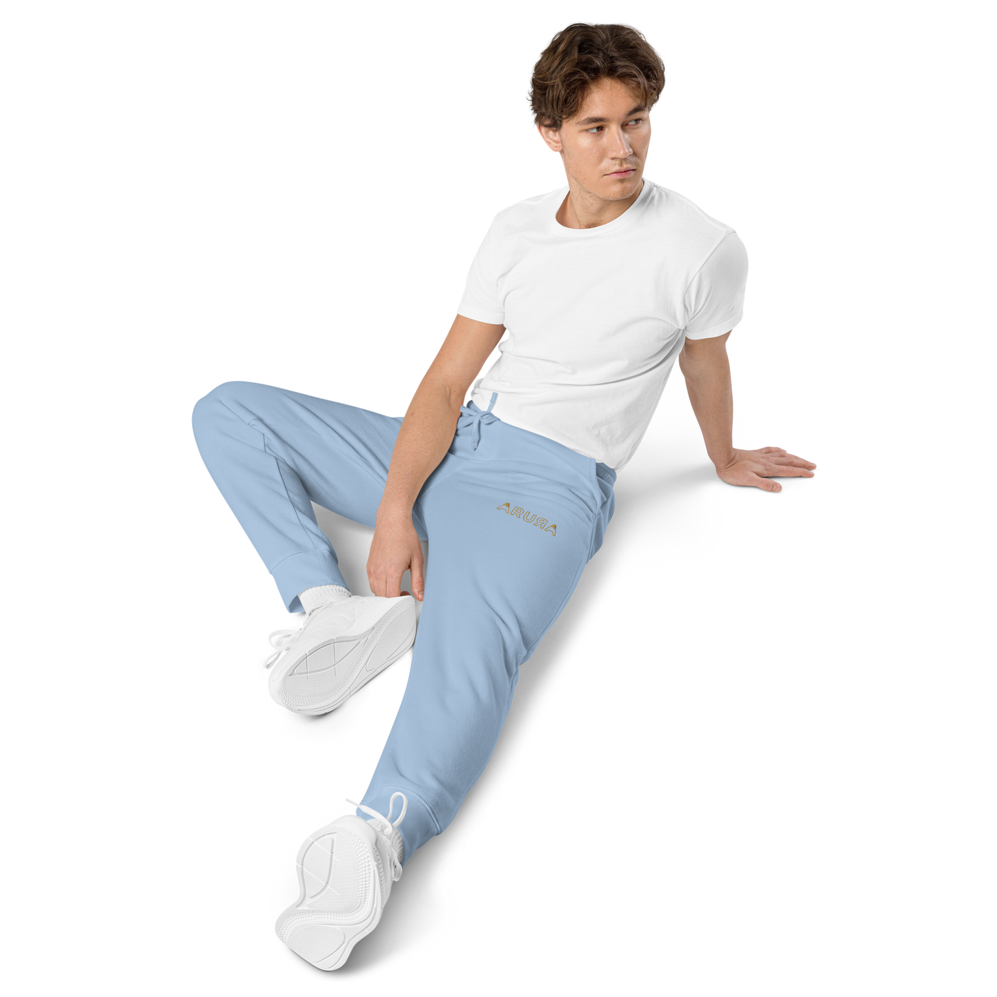 unisex embroidered hollow logo pigment-dyed sweatpants - old gold logo