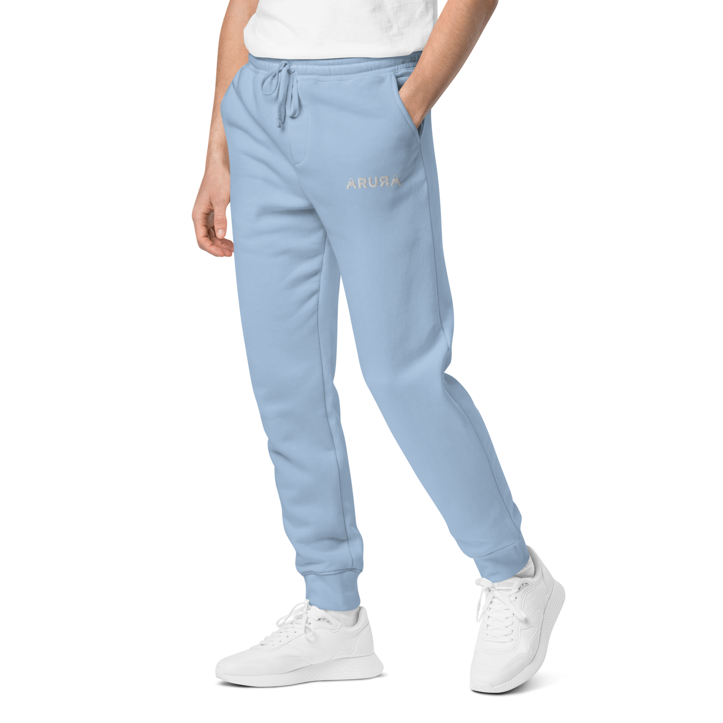 unisex block logo embroidered pigment-dyed sweatpants - white logo