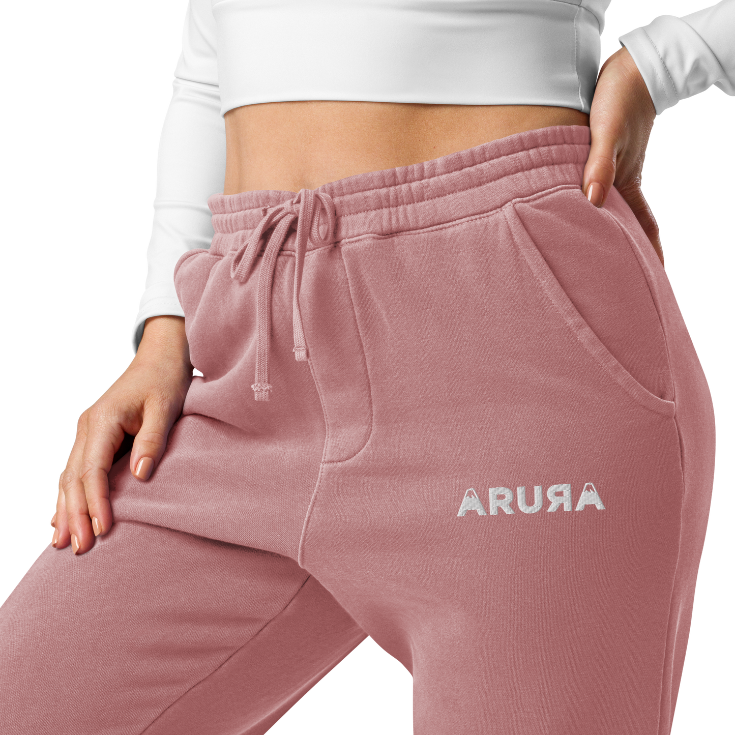 unisex block logo embroidered pigment-dyed sweatpants - white logo