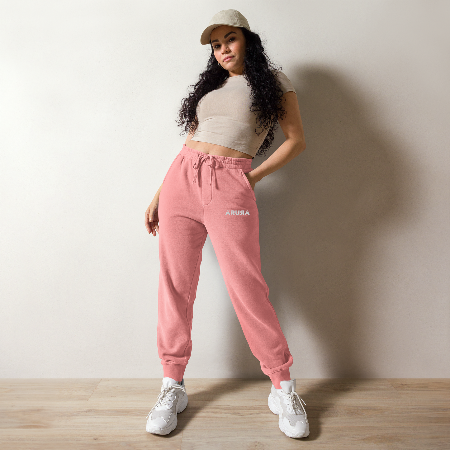 unisex block logo embroidered pigment-dyed sweatpants - white logo
