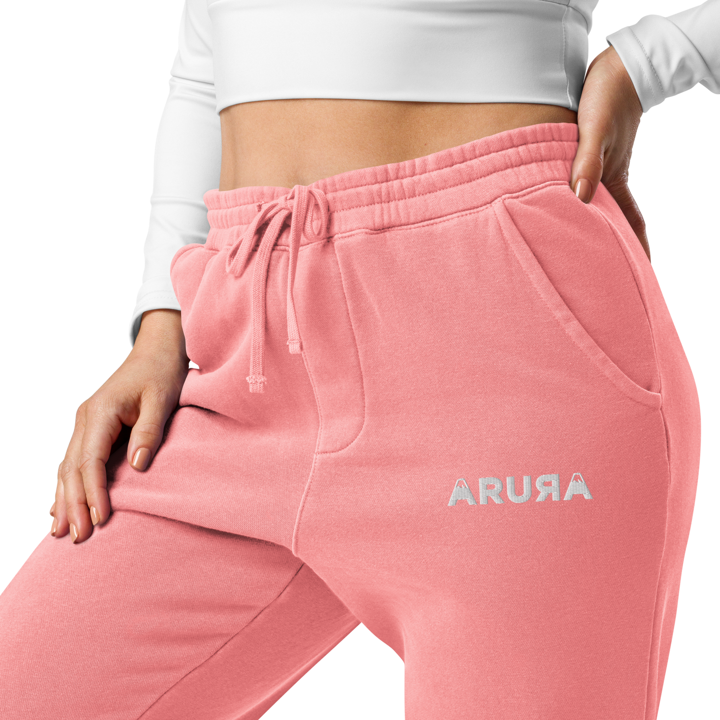 unisex block logo embroidered pigment-dyed sweatpants - white logo