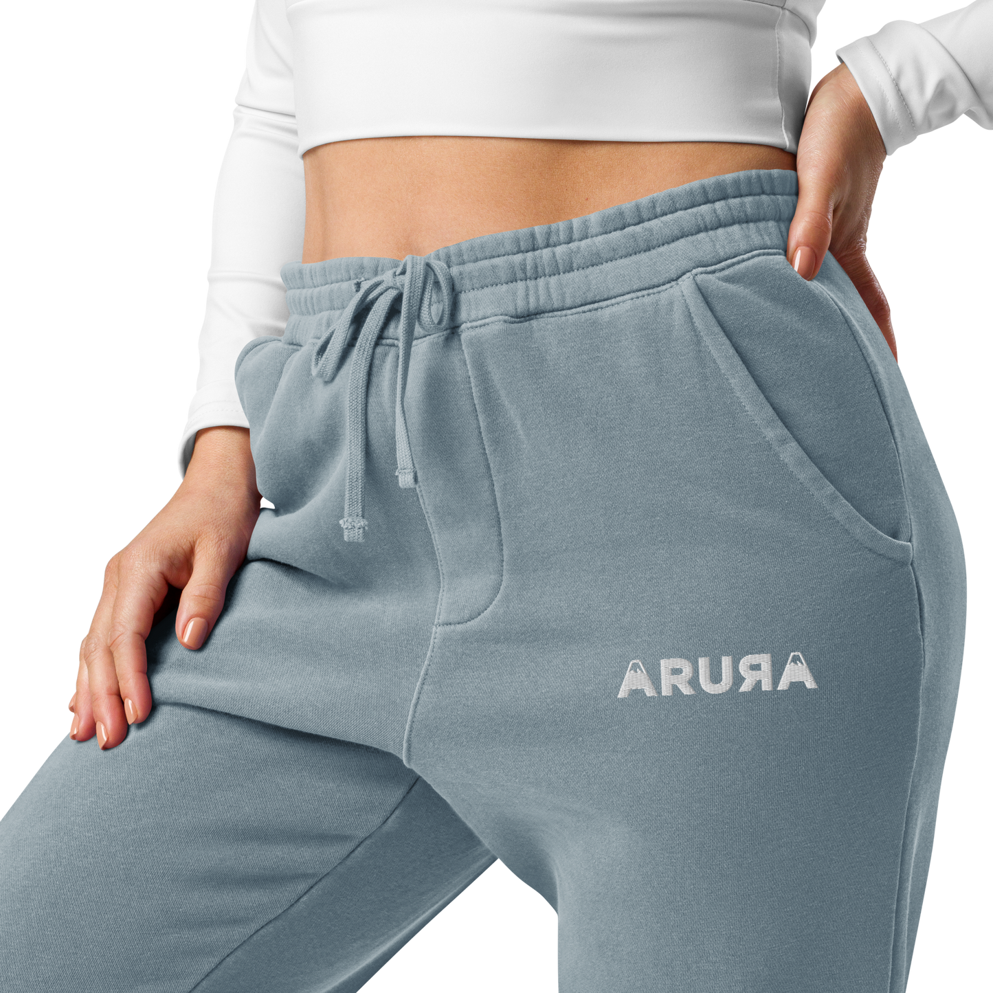 unisex block logo embroidered pigment-dyed sweatpants - white logo