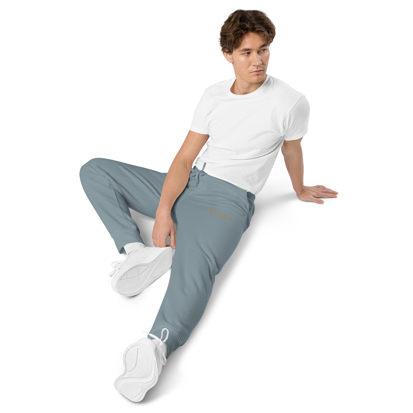 unisex embroidered hollow logo pigment-dyed sweatpants - old gold logo