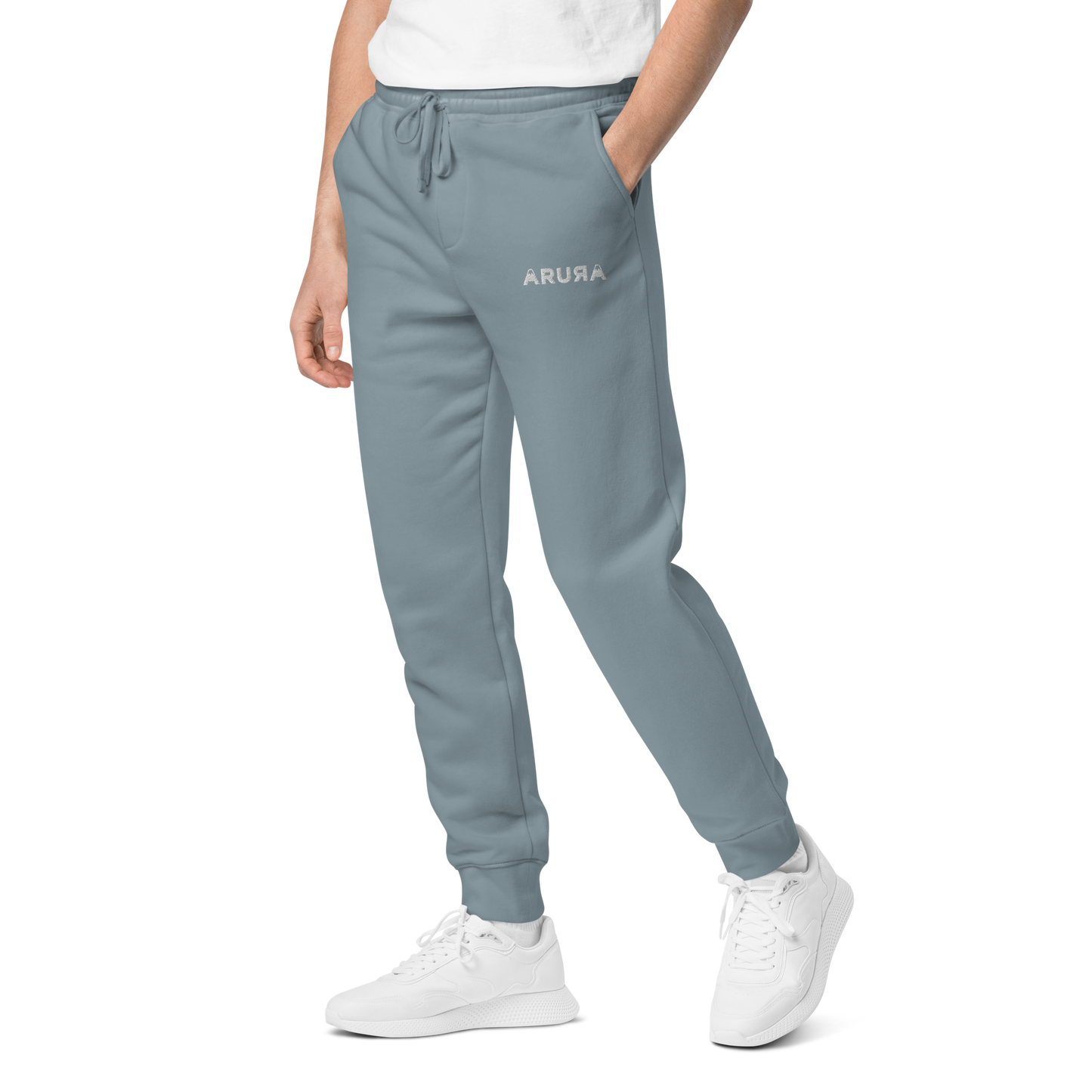 unisex block logo embroidered pigment-dyed sweatpants - white logo